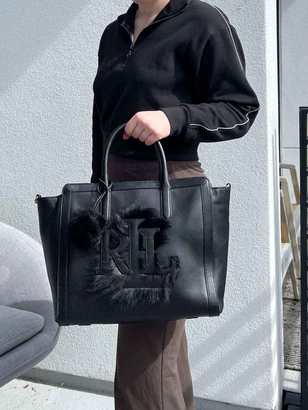 Ralph Lauren Leather Large Tyler Tote Black - Picture 11 of 12